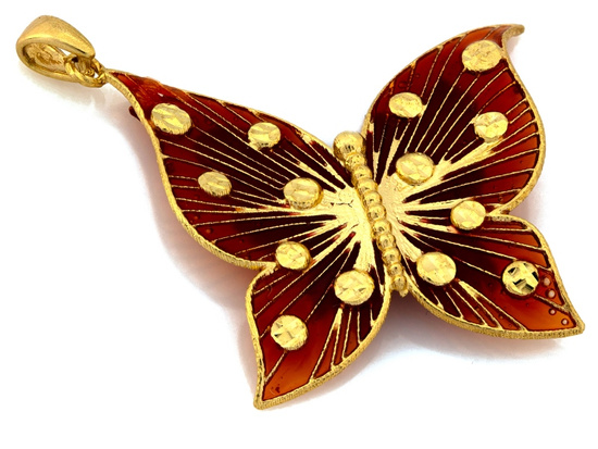 Zawieszka złota duży emaliowany motyl
