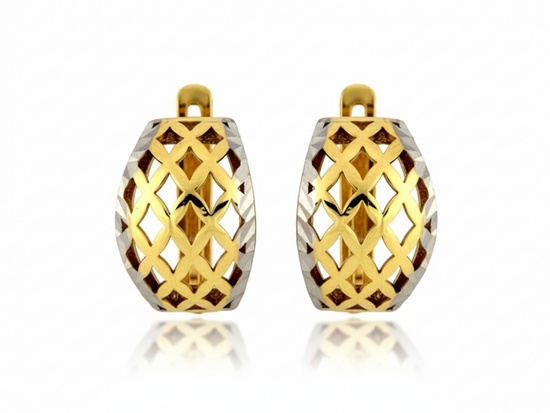 Kolczyki złote ażur w kratkę angielskie zapięcie