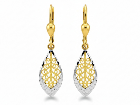 Ażurowe wiszące złote kolczyki