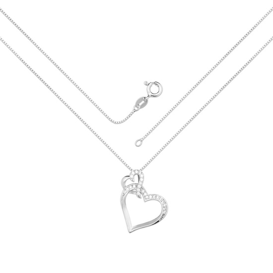 Naszyjnik srebrny 925 z diamentowymi cyrkoniami - serce, serca  