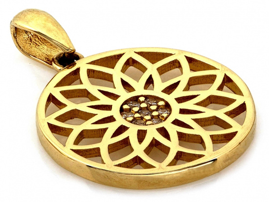 Zawieszka złota okrągła ażurowa z cyrkoniami