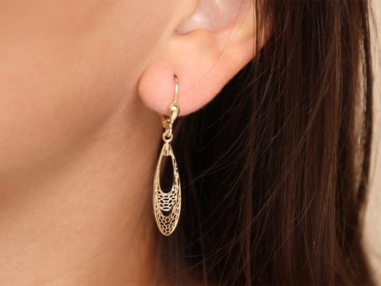 Kolczyki angielskie długie owalne ażurowe ozdoby