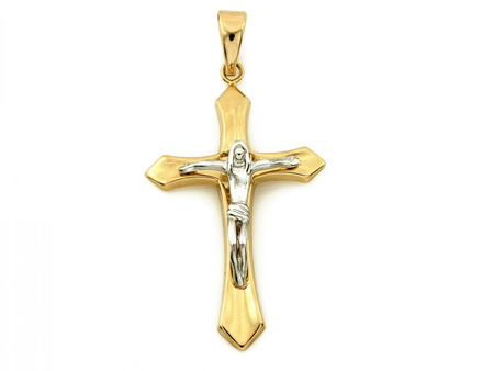 Zawieszka krzyżyk z dwukolorowego złota z Jezusem