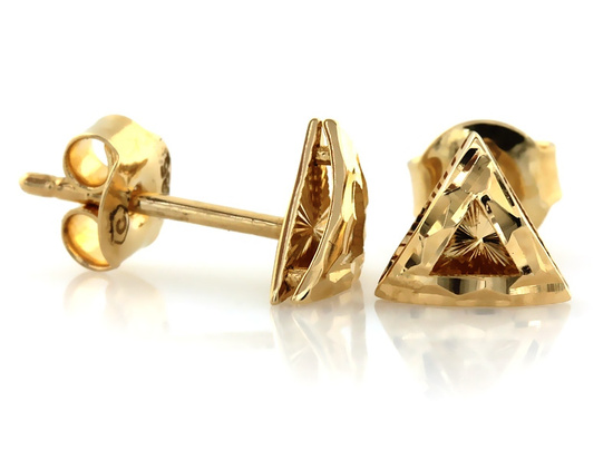 Kolczyki złote trójkąciki przy uchu
