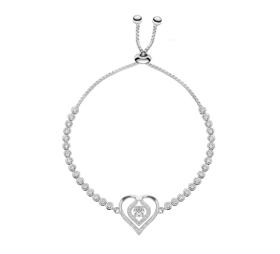 Bransoletka srebrna 925 z diamentowymi cyrkoniami  - serce