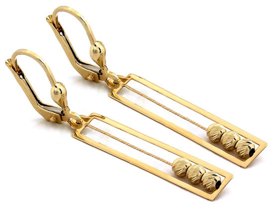 Kolczyki złote wiszące prostokątne z kulkami 