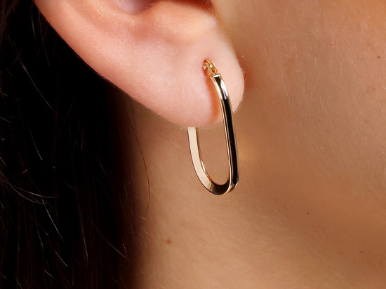 Kolczyki złote modne owalne nowoczesne angielskie z czarną emalią