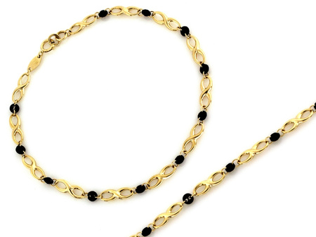 Złota bransoletka z nieskończoności z czarnymi kamieniami