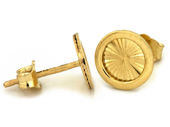 Złote kolczyki na sztyfcie okrągłe frezowane