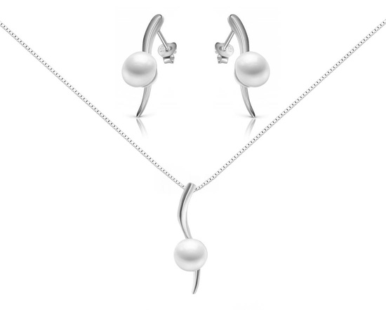 Zestaw srebrny 925 naszyjnik i kolczyki z perłami