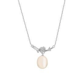 Naszyjnik srebrny 925 z perłami i diamentowymi cyrkoniami - koniczynka