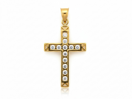 Krzyżyk złoty z cyrkoniami wisiorek