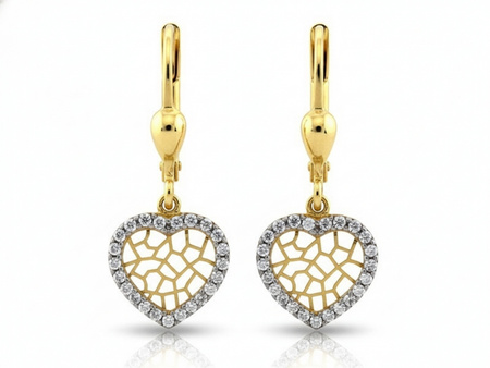 Złote kolczyki serca z cyrkoniami