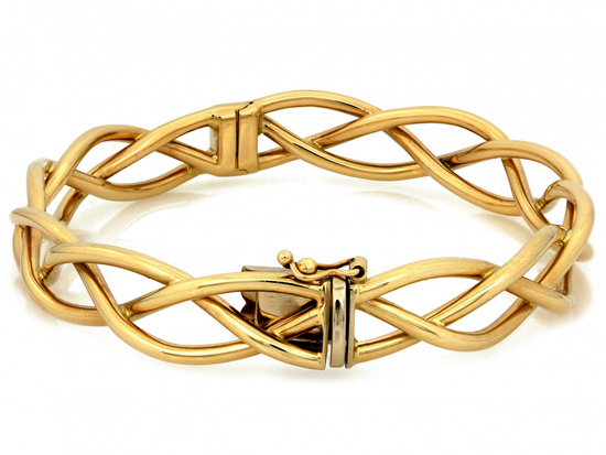 Bransoletka złota sztywna szeroka przeplatana