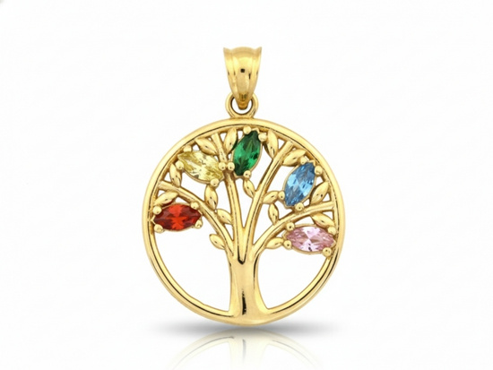 Zawieszka złota drzewo z kolorowymi cyrkoniami