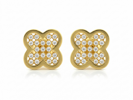 Kolczyki złote kwiatki z cyrkoniami na sztyfcie