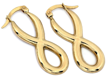Złote kolczyki wiszące sztywne wzór nieskończoności