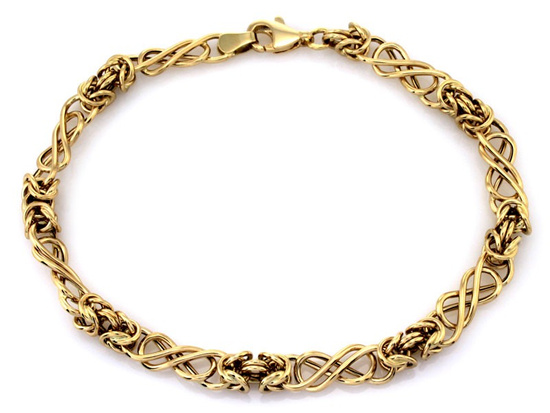 Złota bransoletka z elementami splotu królewskiego