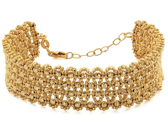 Szeroka złota bransoletka sztywna ażurowa z kulkami