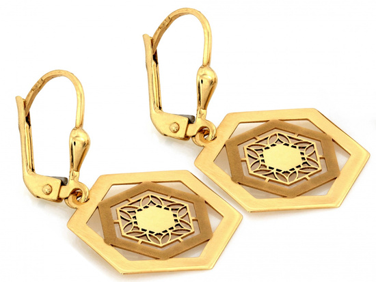 Kolczyki złote wiszące sześciany angielskie zapięcie
