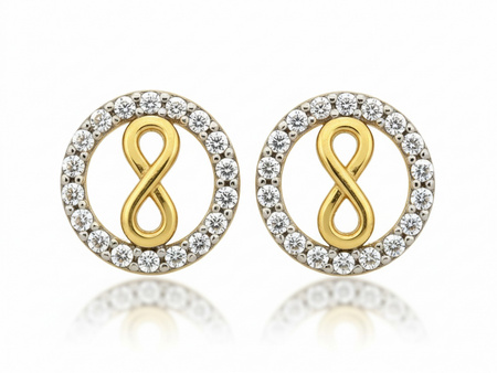 Kolczyki złote na sztyfcie kółko z nieskończonością na sztyfcie