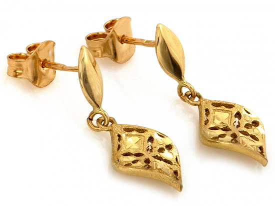 Delikatne złote kolczyki wiszące ażurowe na sztyfcie