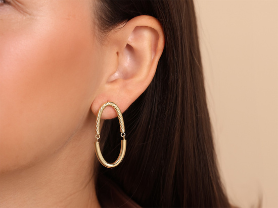 Kolczyki złote owalne duże na sztyfcie