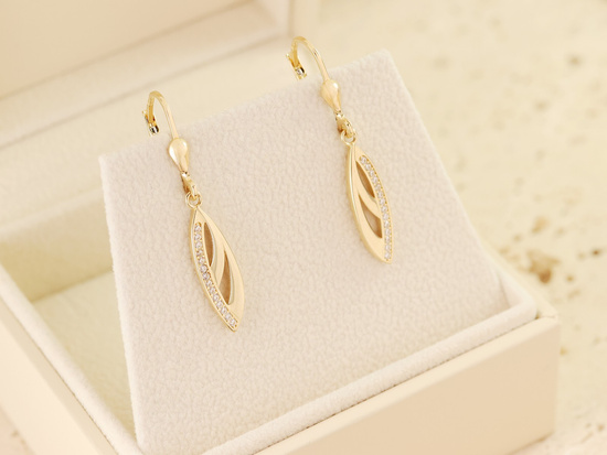 Kolczyki złote wiszące z cyrkoniami