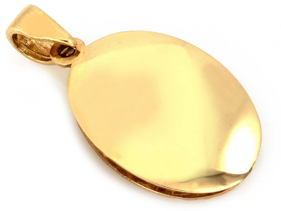 Zawieszka złota owalna zdobiona ażurowym wzorem pod grawer