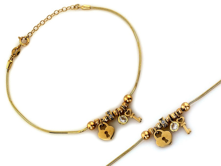 Bransoletka złota z zawieszkami z sercem kluczem