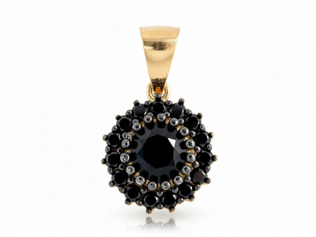 Zawieszka złota z onyksami i czarnym rodem okrągła