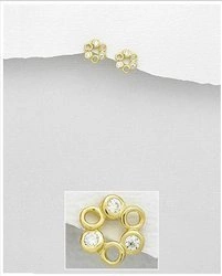 Srebrne kolczyki pokryte złotem z diamentowymi cyrkoniami - kwiatki