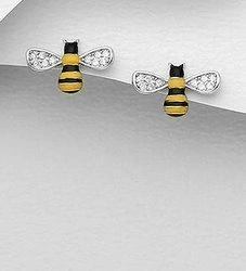 Srebrne kolczyki 925 z diamentowymi cyrkoniami - pszczółki