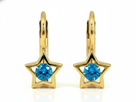 Złote kolczyki gwiazdka z niebieską cyrkonią