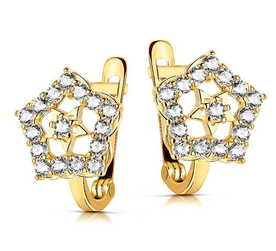 Złote kolczyki 585 z cyrkoniami - gwiazdki