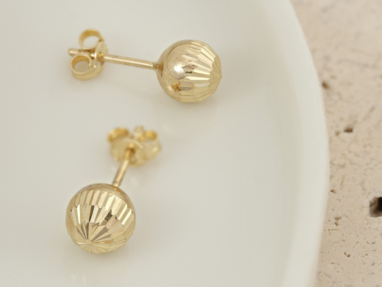 Kolczyki złote diamentowane kulki na sztyfcie 7mm