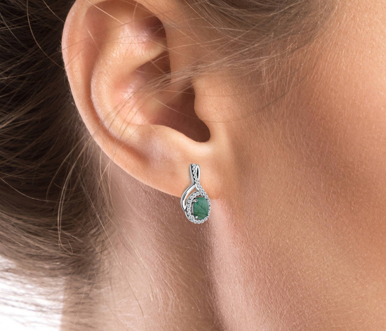 Srebrne kolczyki 925 z naturalnymi szmaragdami i diamentowymi cyrkoniami