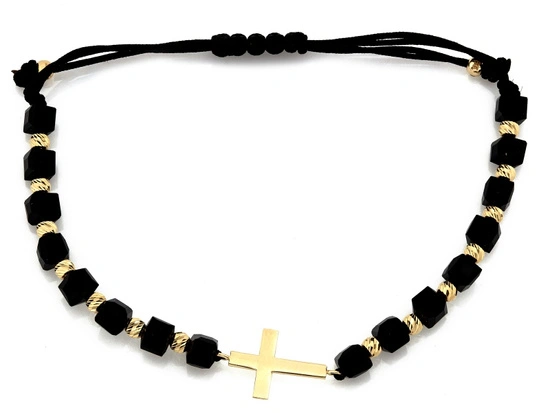 Bransoletka ze złotymi kulkami krzyżykiem i czarnymi kostkami