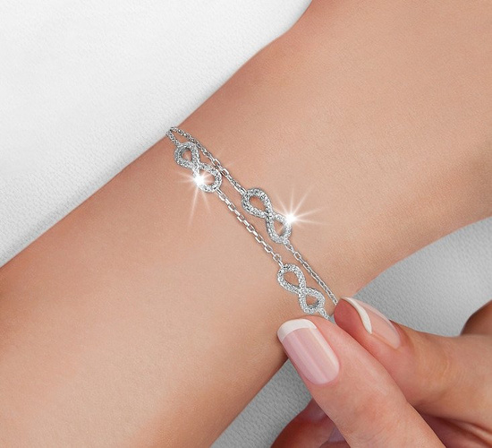 Bransoletka srebrna 925 z diamentowymi cyrkoniami - nieskończoność 