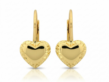 Złote kolczyki błyszczące angielskie z sercem