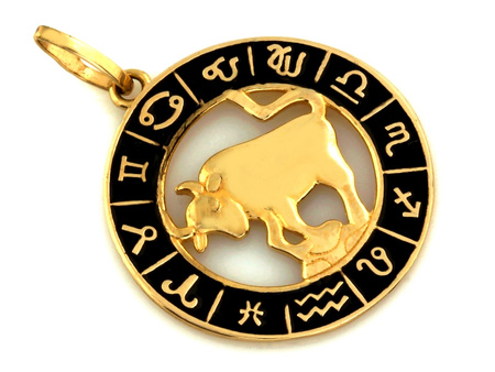 Zawieszka złota Byk zodiak z czarną emalią