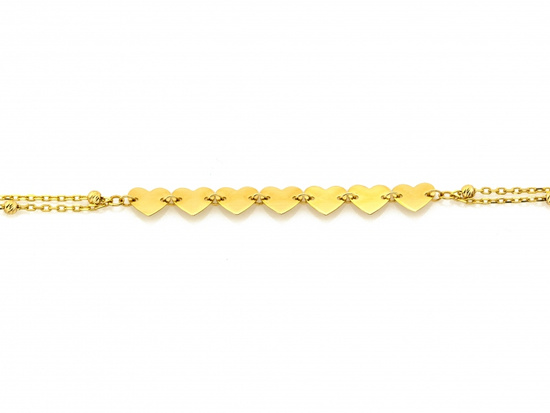 Złota bransoletka podwójna z sercami z kulkami