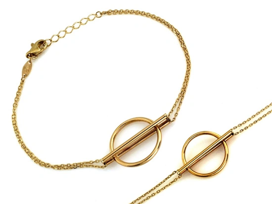 Złota bransoletka z nowoczesną okrągłą ozdobą podwójna