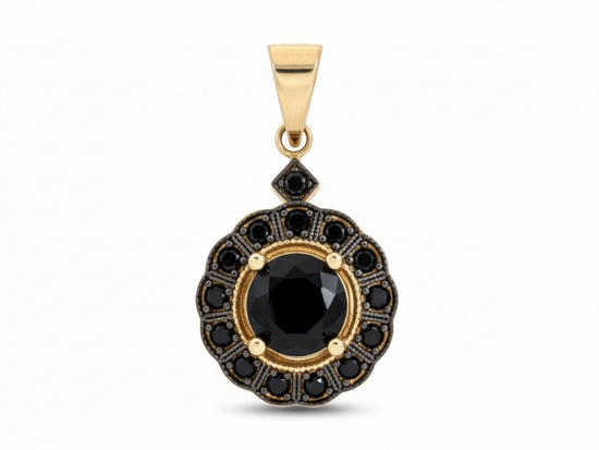 Zawieszka złota okrągła markiza z onyksami