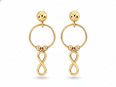 Kolczyki złote wiszące na sztyfcie z nieskończonością