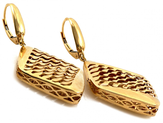 Kolczyki złote duże wiszące dmuchane romby