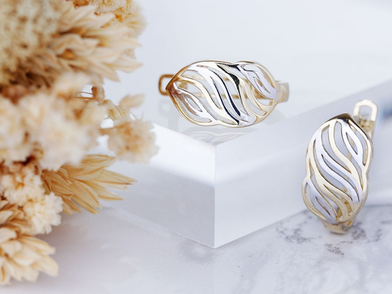 Kolczyki złote dwukolorowe ażurowe angielskie zapięcie