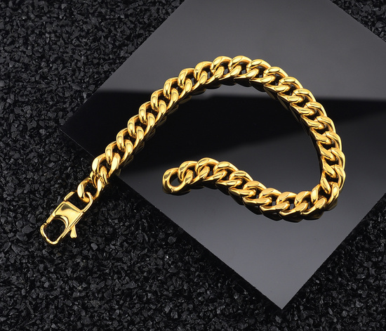 Złota bransoletka - pancerka ze stali pokryta złotem - 21,5 cm