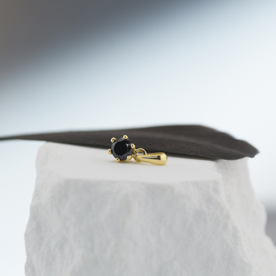 Złota zawieszka 585 - klasyczna z czarną cyrkonią