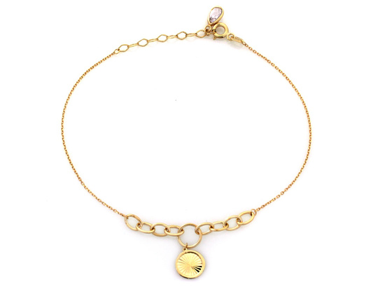 Złota bransoletka wstawka z dużych ogniw z okrągłą zawieszką